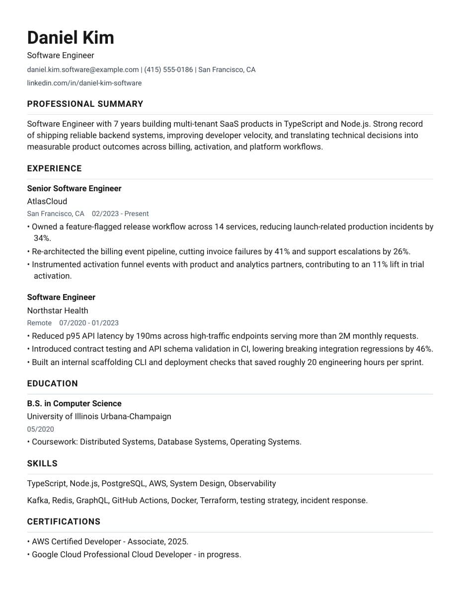 First page of a sample resume in the Classic template