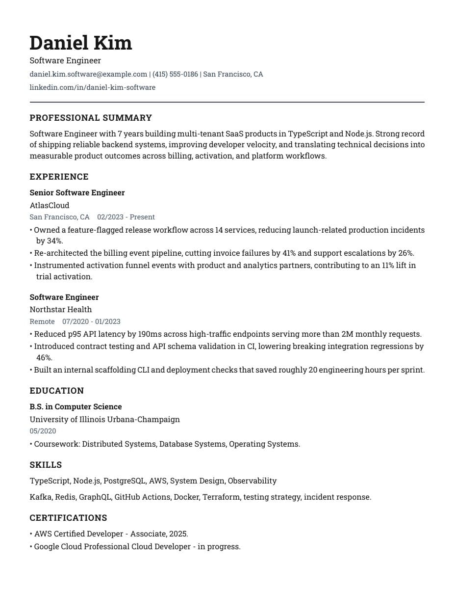 First page of a sample resume in the Premium template